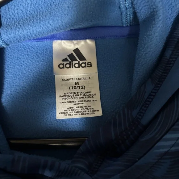 Kids Adidas Blue Patterned Hoodie with Pockets - Picture 3 of 5